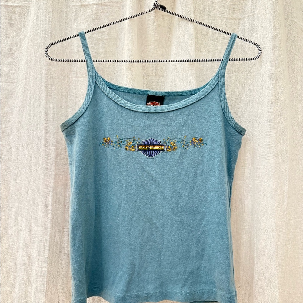 Harley-Davidson Floral Embroidered Tank Top in Light Blue